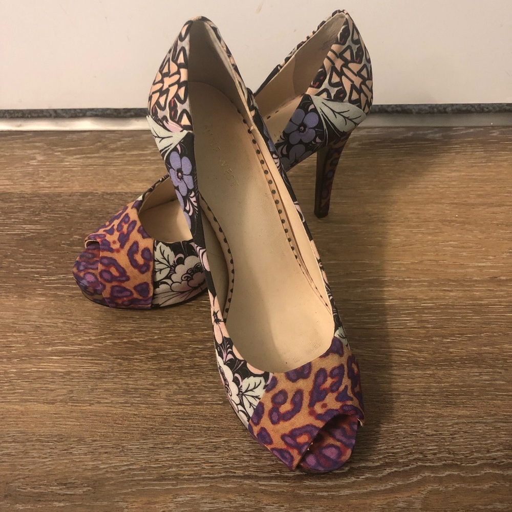 Floral Nine West Peeptoe Platform Heels - Size 9